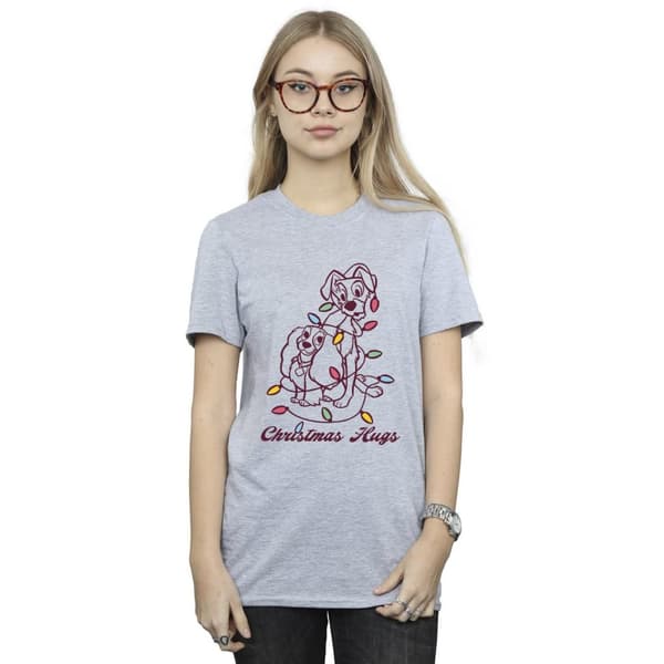 Disney Womens/Ladies Lady And The Tramp Christmas Hugs Cotton Boyfriend T-Shirt