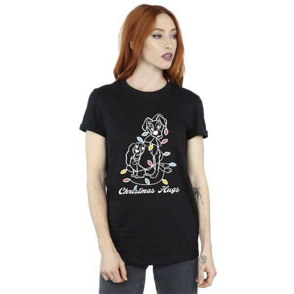 Disney Womens/Ladies Lady And The Tramp Christmas Hugs Cotton Boyfriend T-Shirt