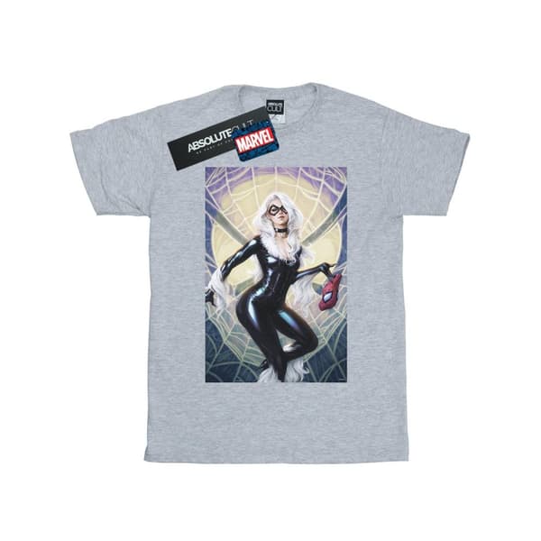 Marvel Mens Black Cat Artwork T-Shirt Sports Grey XL