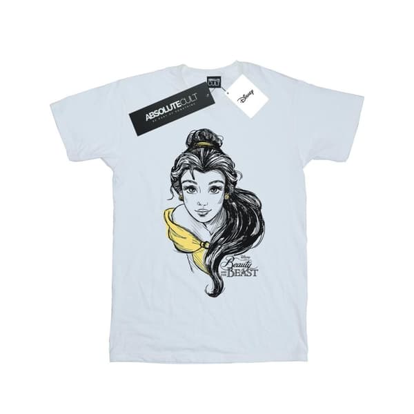 Disney Womens/Ladies Belle Sketch Cotton Boyfriend T-Shirt White S