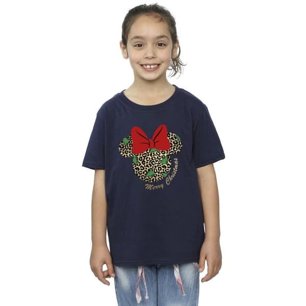 Disney Girls Minnie Mouse Leopard Christmas Cotton T-Shirt