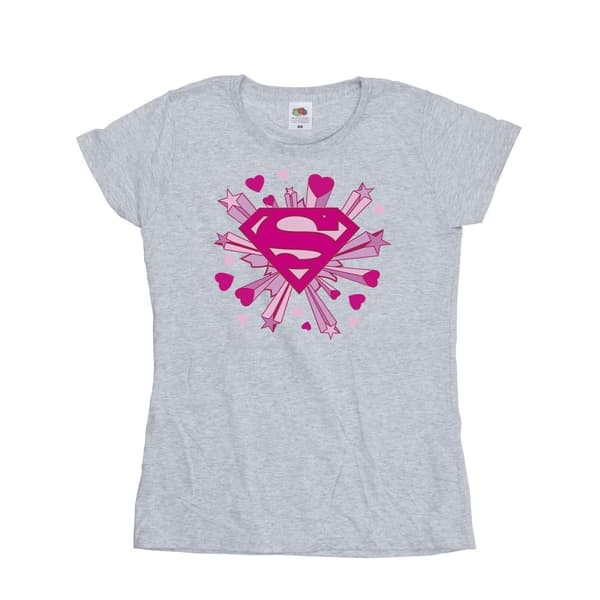 DC Comics Womens/Ladies Superman Pink Hearts And Stars Logo Cotton T-Shirt