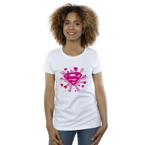 DC Comics Womens/Ladies Superman Pink Hearts And Stars Logo Cotton T-Shirt