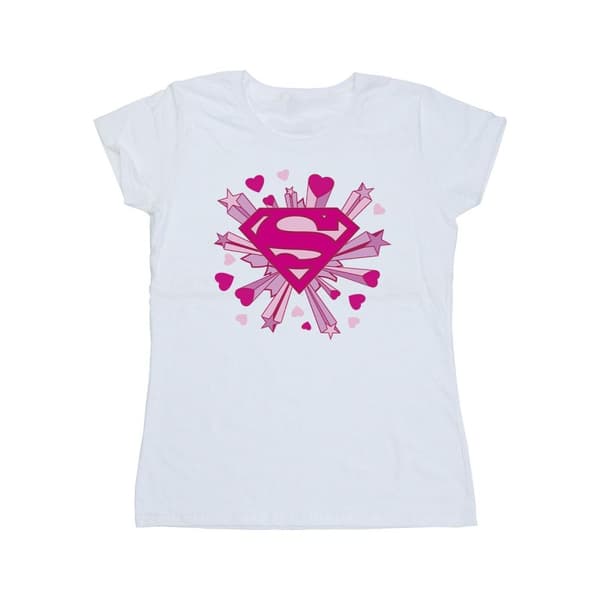 DC Comics Womens/Ladies Superman Pink Hearts And Stars Logo Cotton T-Shirt