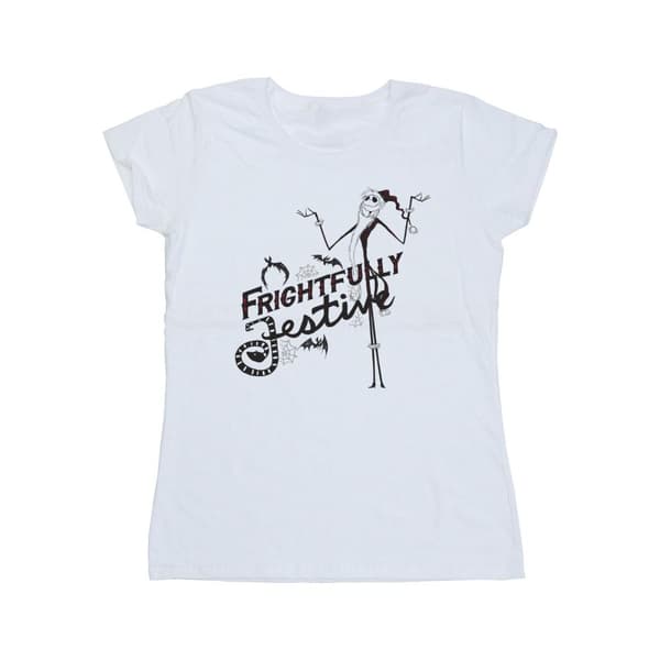 Disney Dam/Tjej The Nightmare Before Christmas Frightfully Festive T-shirt i bomull White XXL