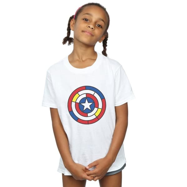 Marvel Girls Captain America Stained Glass Shield Cotton T-Shirt