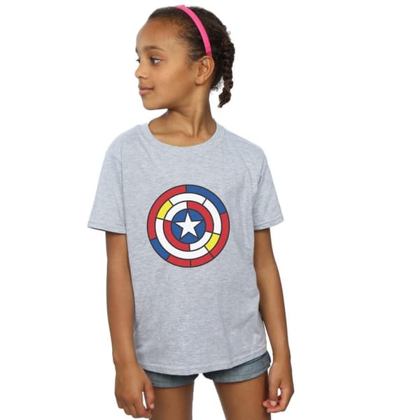 Marvel Girls Captain America Stained Glass Shield Cotton T-Shirt