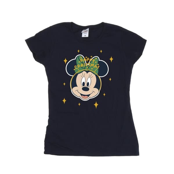 Disney Womens/Ladies Minnie Mouse Happy Christmas Cotton T-Shirt Navy Blue XL