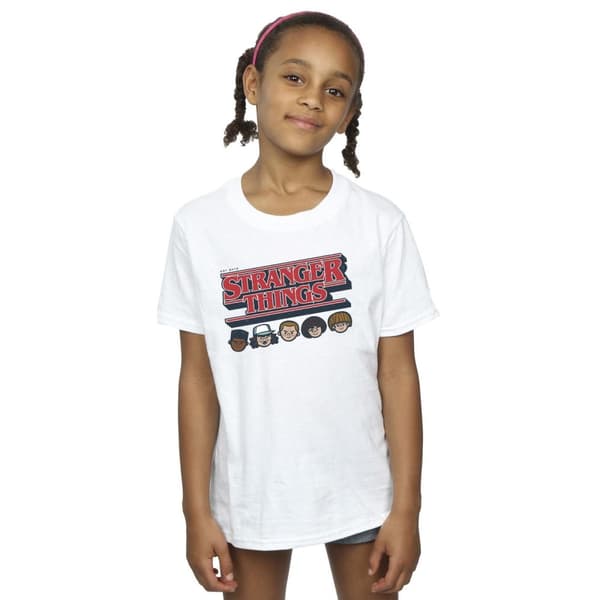 Netflix Stranger Things - T-shirt i bomull med karikatyrlogotyp för flickor