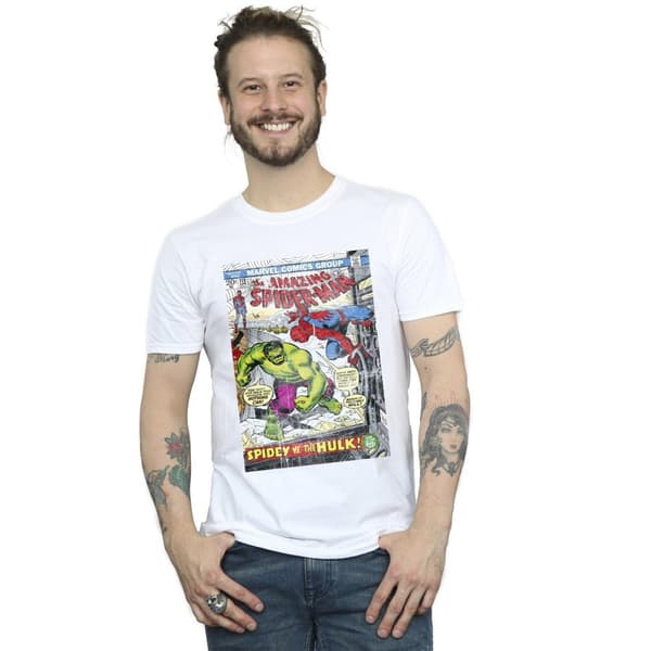 Marvel Mens Spider-Man VS Hulk Cover T-Shirt