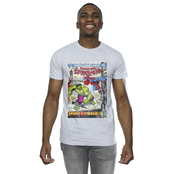 Marvel Mens Spider-Man VS Hulk Cover T-Shirt