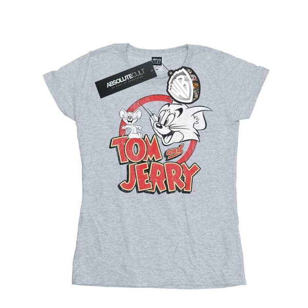 Tom And Jerry Dam/Tjej - T-shirt i bomull med distressed logotyp