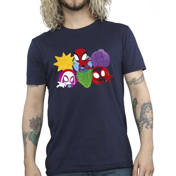 Marvel Mens Spidey And His Amazing Friends Faces T-shirt