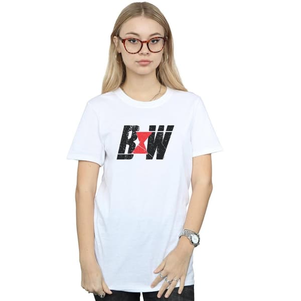 Marvel Womens/Ladies Black Widow Movie Initial Logo Cotton Boyfriend T-Shirt