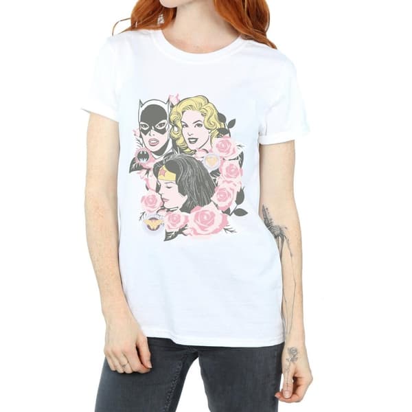 DC Comics Womens/Ladies Super Powers Floral Frame Cotton Boyfriend T-Shirt