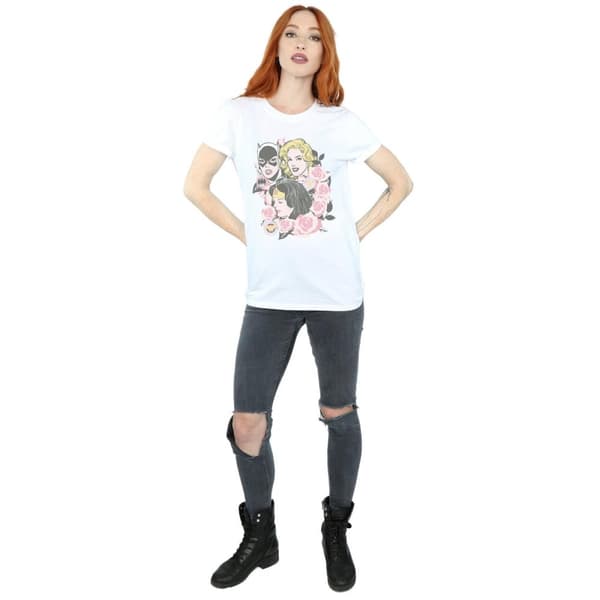 DC Comics Womens/Ladies Super Powers Floral Frame Cotton Boyfriend T-Shirt
