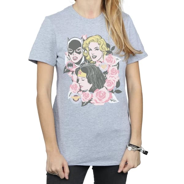DC Comics Womens/Ladies Super Powers Floral Frame Cotton Boyfriend T-Shirt