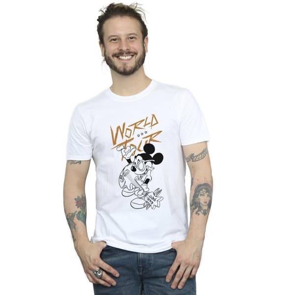 Disney Mens Mickey Mouse World Tour Line T-Shirt
