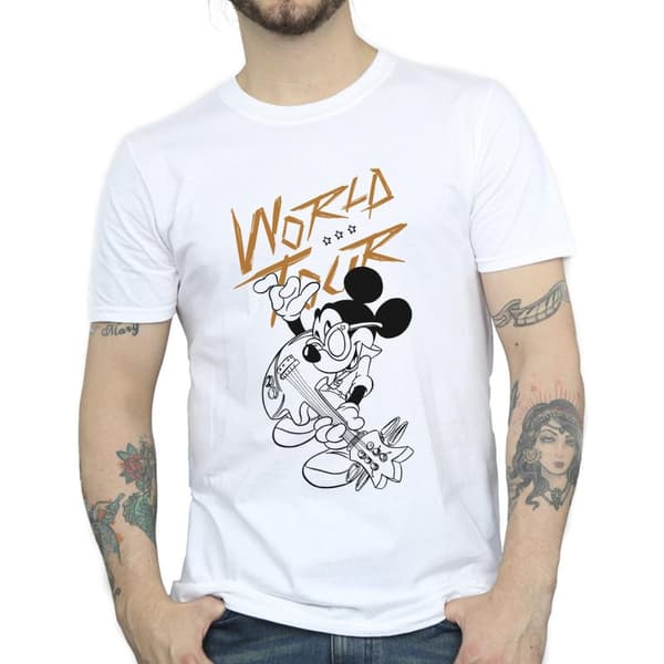 Disney Mens Mickey Mouse World Tour Line T-Shirt