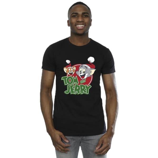 Tom And Jerry Mens Christmas Hat Logo T-Shirt