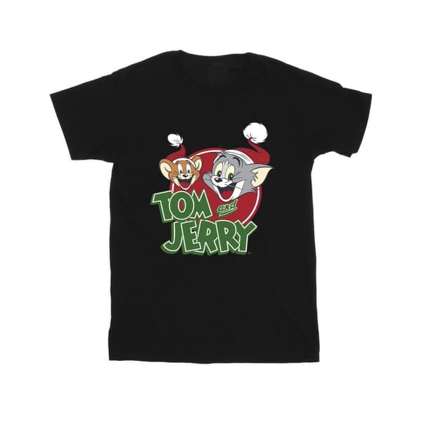 Tom And Jerry Mens Christmas Hat Logo T-Shirt