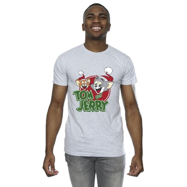 Tom And Jerry Mens Christmas Hat Logo T-Shirt
