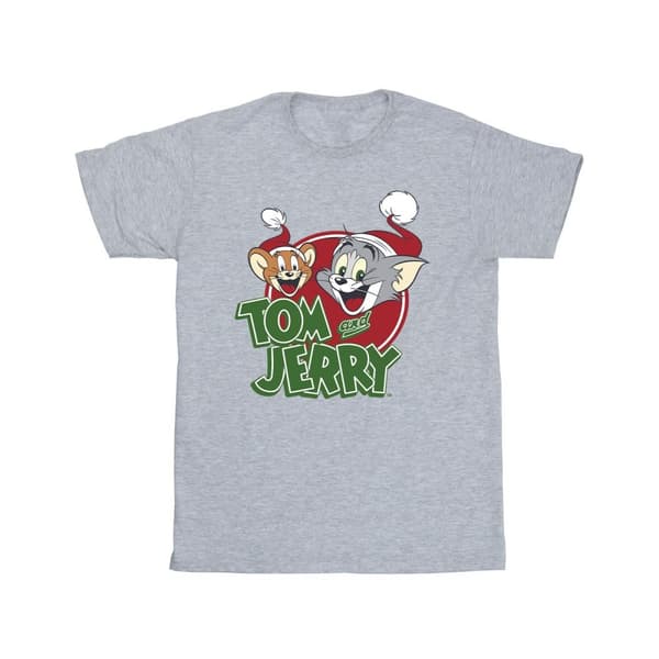 Tom And Jerry Mens Christmas Hat Logo T-Shirt