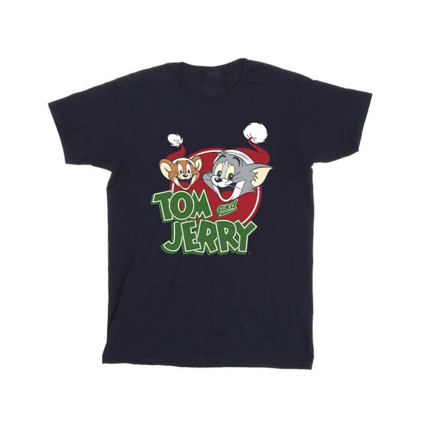 Tom And Jerry Mens Christmas Hat Logo T-Shirt