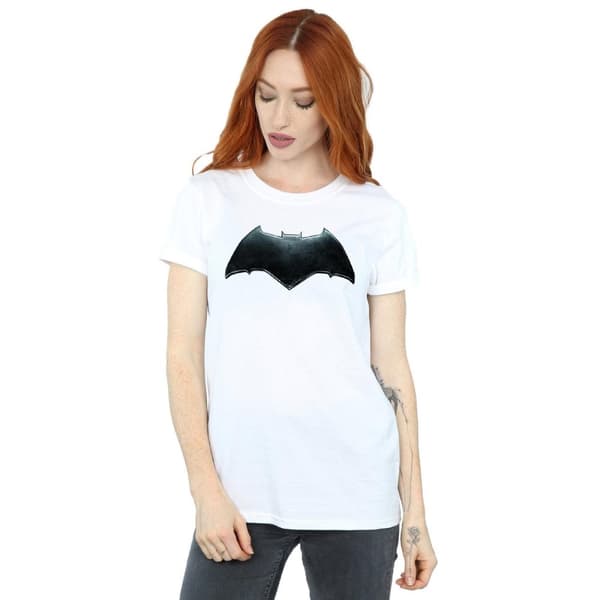 DC Comics Womens/Ladies Justice League Movie Batman Emblem Cotton Boyfriend T-Shirt
