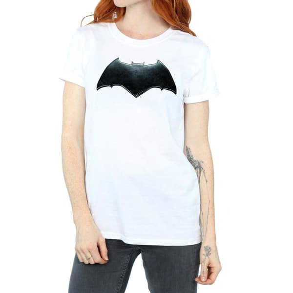DC Comics Womens/Ladies Justice League Movie Batman Emblem Cotton Boyfriend T-Shirt