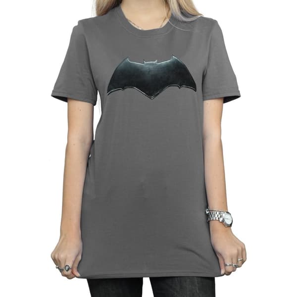 DC Comics Dam/Tjej Justice League Movie Batman Emblem Bomull Boyfriend T-shirt