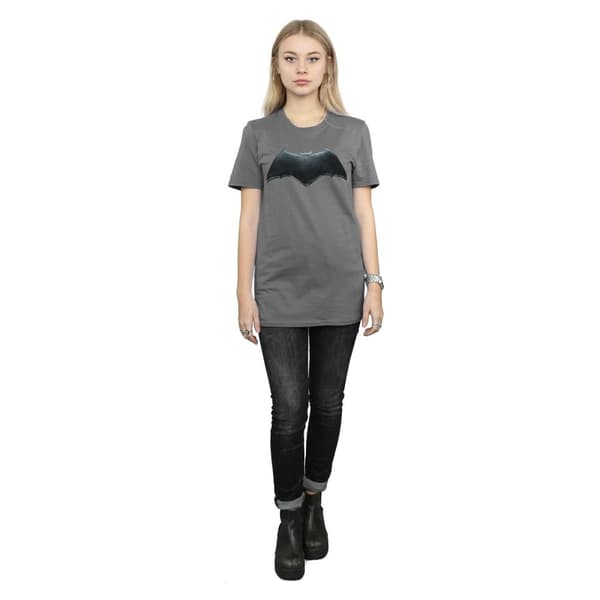 DC Comics Dam/Tjej Justice League Movie Batman Emblem Bomull Boyfriend T-shirt