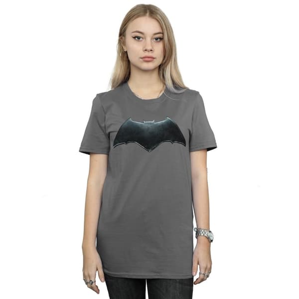 DC Comics Dam/Tjej Justice League Movie Batman Emblem Bomull Boyfriend T-shirt