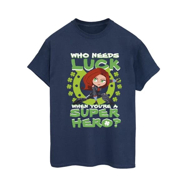 Marvel Womens/Ladies St Patrick´s Day Black Widow Luck Cotton Boyfriend T-Shirt