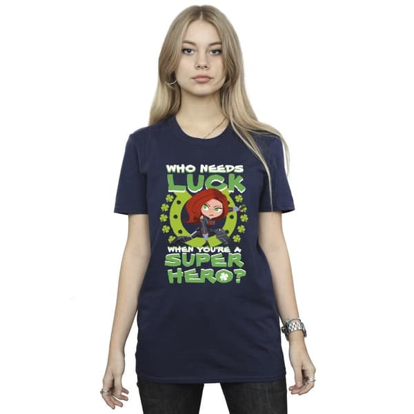 Marvel Womens/Ladies St Patrick´s Day Black Widow Luck Cotton Boyfriend T-Shirt