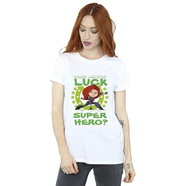 Marvel Womens/Ladies St Patrick´s Day Black Widow Luck Cotton Boyfriend T-Shirt