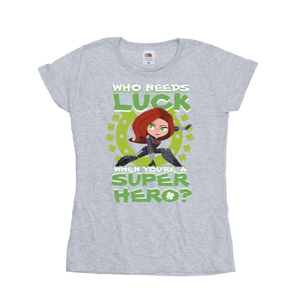 Marvel Dam/kvinnor St Patrick´s Day Black Widow Luck Bomulls-T-shirt