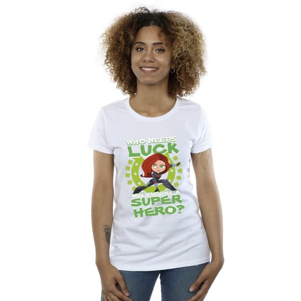 Marvel Dam/kvinnor St Patrick´s Day Black Widow Luck Bomulls-T-shirt