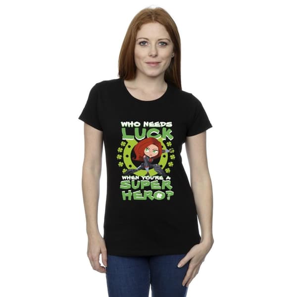 Marvel Womens/Ladies St Patrick´s Day Black Widow Luck Cotton T-Shirt