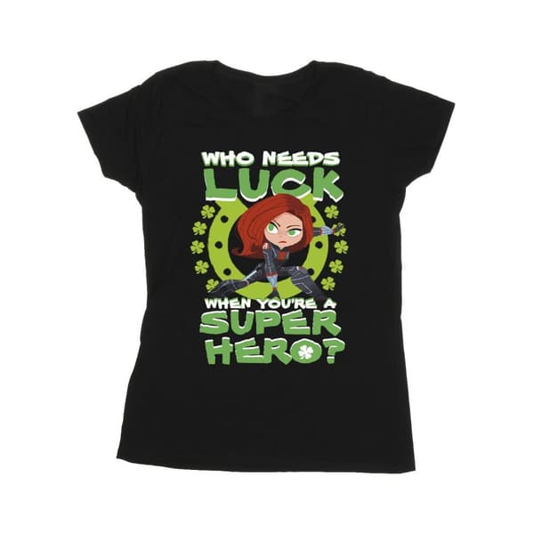 Marvel Dam/kvinnor St Patrick´s Day Black Widow Luck Bomulls-T-shirt