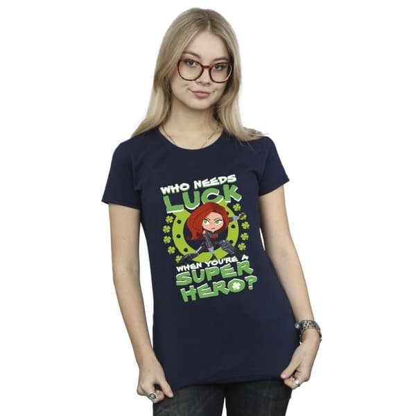Marvel Dam/kvinnor St Patrick´s Day Black Widow Luck Bomulls-T-shirt