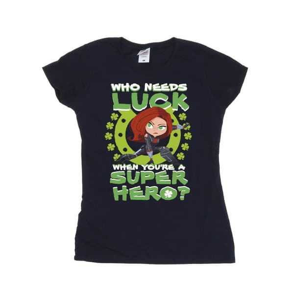 Marvel Dam/kvinnor St Patrick´s Day Black Widow Luck Bomulls-T-shirt