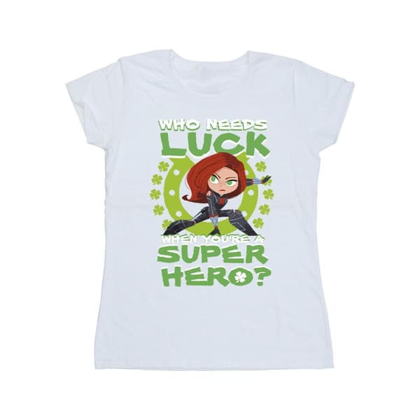 Marvel Dam/kvinnor St Patrick´s Day Black Widow Luck Bomulls-T-shirt