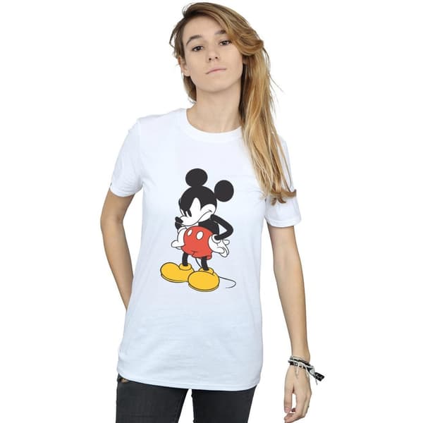 Disney Dam/Micky Mouse Angry Look Down Boyfriend T-shirt i bomull