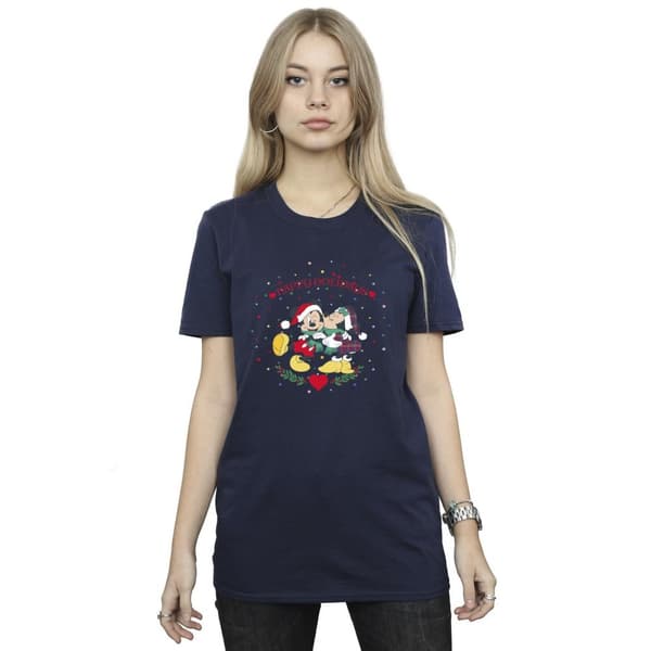 Disney Womens/Ladies Mickey Mouse Mickey Minnie Christmas Cotton Boyfriend T-Shirt
