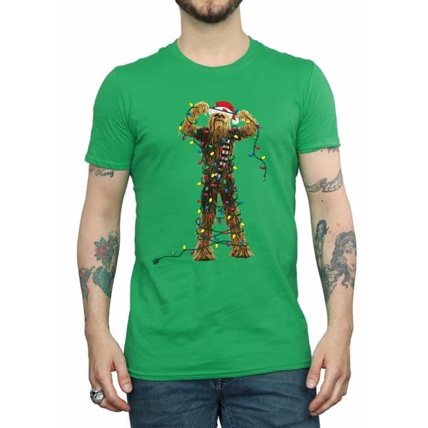 Star Wars Mens Chewbacca Christmas Lights T-Shirt