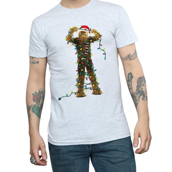 Star Wars Mens Chewbacca Christmas Lights T-Shirt