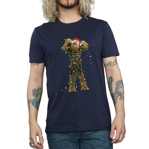 Star Wars Mens Chewbacca Christmas Lights T-Shirt