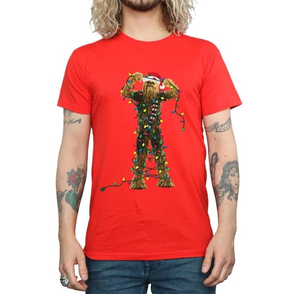 Star Wars Mens Chewbacca Christmas Lights T-Shirt