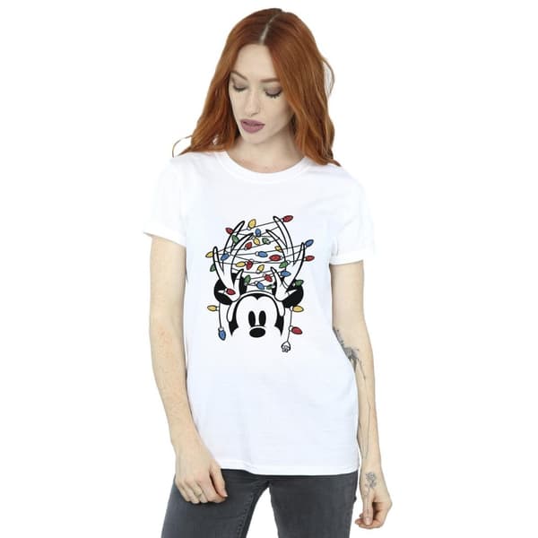 Disney Womens/Ladies Mickey Mouse Christmas Head Lights Cotton Boyfriend T-Shirt